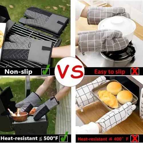 Oven Mitts and Pot Holders Sets 6pcs, Kitchen Oven Glove,High Heat Resistant 550 Degree Extra Long Oven Mitts and Potholders with Non-Slip Silicone Surface for Home Essentials (Grey) (Gray 2) - 4