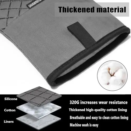 Oven Mitts and Pot Holders Sets 6pcs, Kitchen Oven Glove,High Heat Resistant 550 Degree Extra Long Oven Mitts and Potholders with Non-Slip Silicone Surface for Home Essentials (Grey) (Gray 2) - 3
