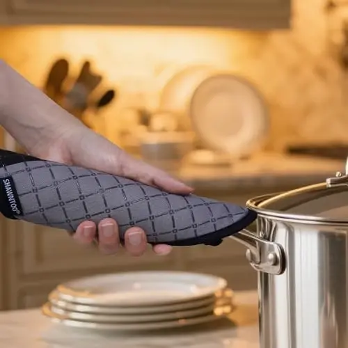 Oven Mitts and Pot Holders Sets 6pcs, Kitchen Oven Glove,High Heat Resistant 550 Degree Extra Long Oven Mitts and Potholders with Non-Slip Silicone Surface for Home Essentials (Grey) (Gray 2) - 5