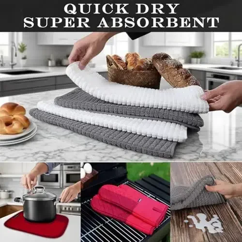 Oven Mitts and Pot Holders Sets 6pcs, Kitchen Oven Glove,High Heat Resistant 550 Degree Extra Long Oven Mitts and Potholders with Non-Slip Silicone Surface for Home Essentials (Grey) (Passion Red) - 4