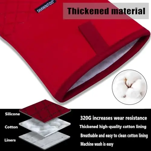 Oven Mitts and Pot Holders Sets 6pcs, Kitchen Oven Glove,High Heat Resistant 550 Degree Extra Long Oven Mitts and Potholders with Non-Slip Silicone Surface for Home Essentials (Grey) (Passion Red) - 1