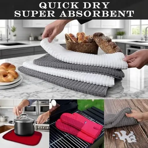 Oven Mitts and Pot Holders Sets 6pcs, Kitchen Oven Glove,High Heat Resistant 550 Degree Extra Long Oven Mitts and Potholders with Non-Slip Silicone Surface for Home Essentials (Grey) (Passion Red) - 4