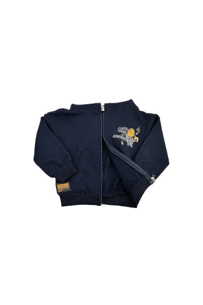 First Basketball Hooded Cotton Baby Boy Cardigan Navy Blue - 2