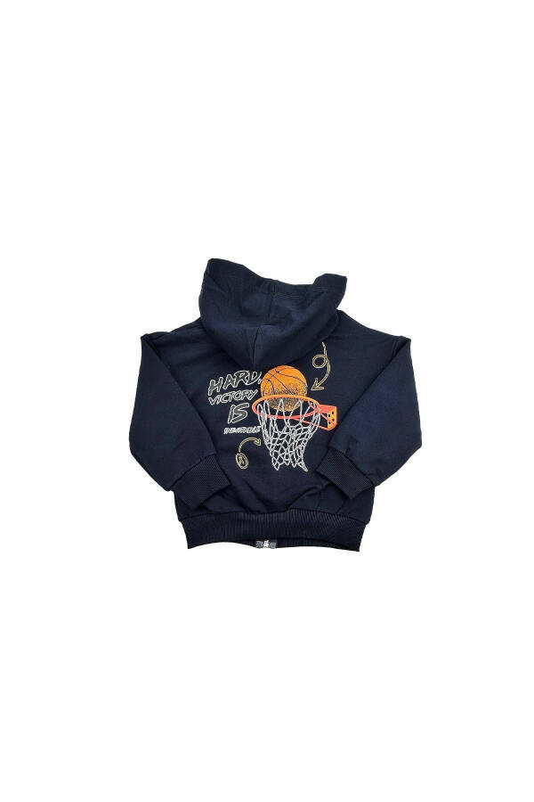 First Basketball Hooded Cotton Baby Boy Cardigan Navy Blue - 5