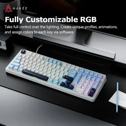 FIRSTBLOOD ONLY GAME. AK980 101-Key Hot-Swappable Mechanical Keyboard, Gasket Mount RGB Backlit, Programmable Macro, Full N-Key Rollover, with Dreamscape Linear Switches (Glacier Blue) - 6