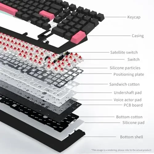 FIRSTBLOOD ONLY GAME. AK980 Gaming Mechanical Keyboard - 101-Key Hot-Swap Gasket Mount USB Wired Keyboard with Pre-Lubed Red Switches, NKRO, for Esports (Black-Red) - 4