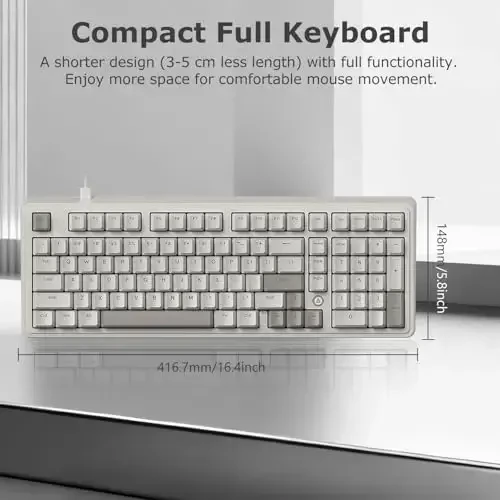 FIRSTBLOOD ONLY GAME. AK980 Retro Mechanical Keyboard - 101-Key Hot-Swappable Gasket Mount Wired Keyboard with Pre-Lubed Red Switches, Anti-Ghosting, for Office & Quiet Typing (Grey-White) - FIRSTBLOOD ONLY GAME.