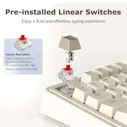 FIRSTBLOOD ONLY GAME. AK980 Retro Mechanical Keyboard - 101-Key Hot-Swappable Gasket Mount Wired Keyboard with Pre-Lubed Red Switches, Anti-Ghosting, for Office & Quiet Typing (Grey-White) - FIRSTBLOOD ONLY GAME. (1)