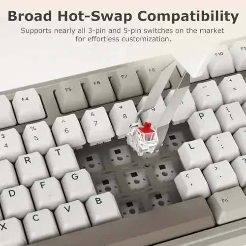FIRSTBLOOD ONLY GAME. AK980 Retro Mechanical Keyboard - 101-Key Hot-Swappable Gasket Mount Wired Keyboard with Pre-Lubed Red Switches, Anti-Ghosting, for Office & Quiet Typing (Grey-White) - 3