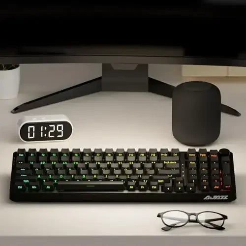 FIRSTBLOOD ONLY GAME. AK992 Hot-Swappable 2.4G Wireless/Bluetooth 5.0/USB Wired Triple Mode Mechanical Keyboard, 98 Keys Full Layout, RGB Backlit, Red Switches, Black Side Carving PBT Keycaps - 7