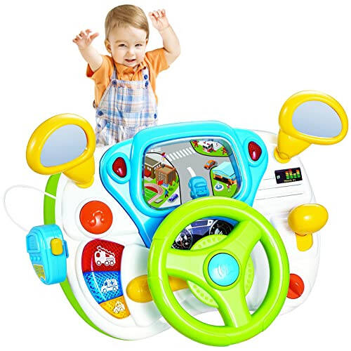 Fisca Toddler Steering Wheel Toy Baby Interactive Learning Toy for Toddler 1-3 Year Old, My First Driving Educational Baby Musical Toy with Light and Sound for Preschool Kids - 1