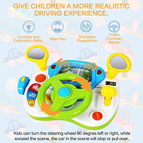 Fisca Toddler Steering Wheel Toy Baby Interactive Learning Toy for Toddler 1-3 Year Old, My First Driving Educational Baby Musical Toy with Light and Sound for Preschool Kids - 3