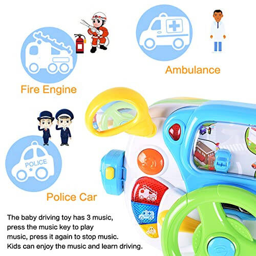 Fisca Toddler Steering Wheel Toy Baby Interactive Learning Toy for Toddler 1-3 Year Old, My First Driving Educational Baby Musical Toy with Light and Sound for Preschool Kids - 4