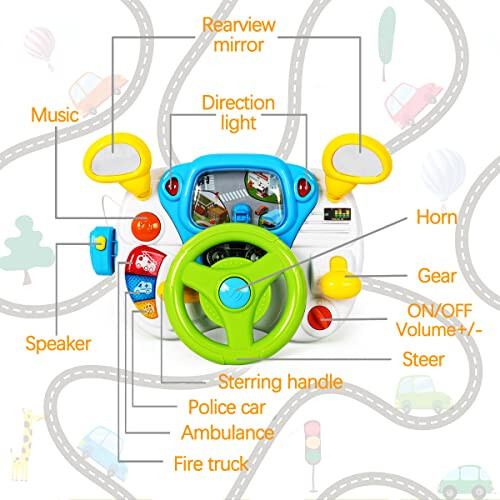 Fisca Toddler Steering Wheel Toy Baby Interactive Learning Toy for Toddler 1-3 Year Old, My First Driving Educational Baby Musical Toy with Light and Sound for Preschool Kids - 5