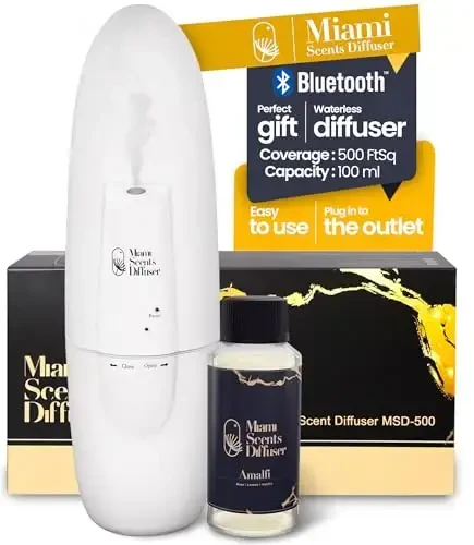 Plug in Wall Waterless Diffuser + My Way Ocean Hotel Essential Oils 4 Fl Oz Included Coverage Up to 500 SqFt Smart Bluetooth App Control Scent Air Machine for Home and Office Ideal for Aromatherapy. - MODAZONE