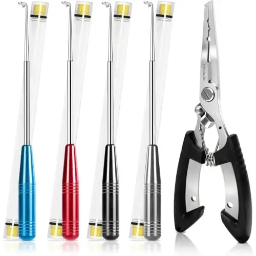 Fish Hook Remover Tool, Fishing Hook Quick Removal Descending Device, Fishing Gear Security Equipment Kits, Hook Extractor Accessories Detacher Tools with 4PCS Storage Tube - 1