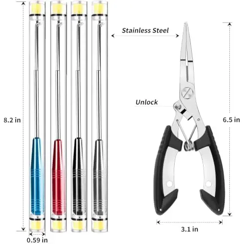 Fish Hook Remover Tool, Fishing Hook Quick Removal Descending Device, Fishing Gear Security Equipment Kits, Hook Extractor Accessories Detacher Tools with 4PCS Storage Tube - 6