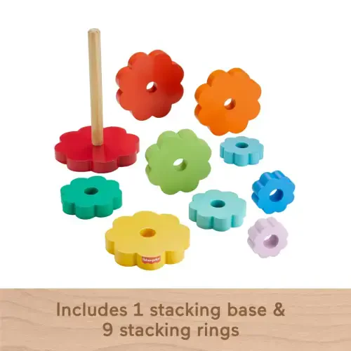 Fisher-Price Wooden Rainbow Ring Stacking Toy, Fine Motor Skills for Toddlers 18 month, 26 Wood Pieces - 5