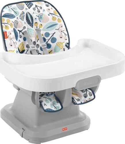 Fisher-Price Baby to Toddler High Chair SpaceSaver Simple Clean Portable Dining Seat & Booster with Washable Deep Tray & Liner, Pacific Pebble - FISHER-PRICE
