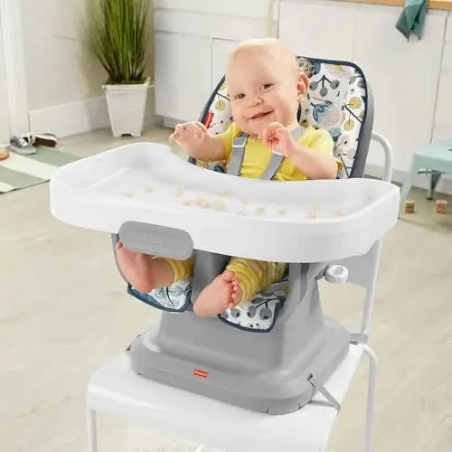 Fisher-Price Baby to Toddler High Chair SpaceSaver Simple Clean Portable Dining Seat & Booster with Washable Deep Tray & Liner, Pacific Pebble - 3