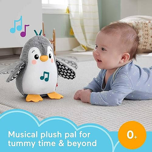 Fisher-Price Baby Tummy Time Toy Flap & Wobble Penguin, Plush with Music & Motion for Sensory Play Newborns Ages 0+ Months - 2