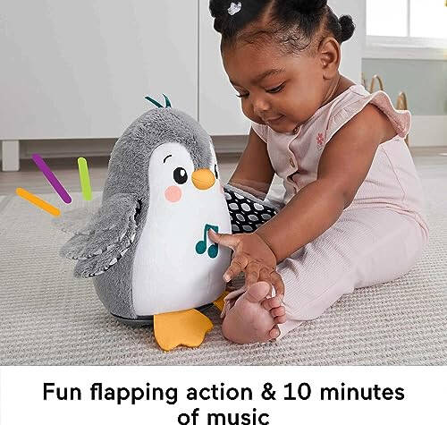 Fisher-Price Baby Tummy Time Toy Flap & Wobble Penguin, Plush with Music & Motion for Sensory Play Newborns Ages 0+ Months - 3