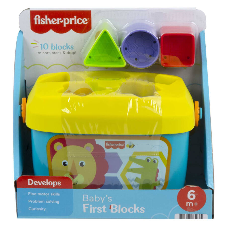 Fisher-Price Baby's First Blocks Shape Sorting Toy with Storage Bucket, 12 Pieces - 12