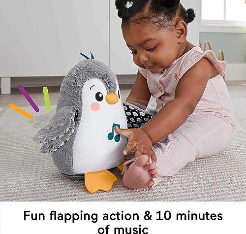 Fisher-Price Bebek Karın Zamanı Oyuncak Flap & Wobble Penguen, Müzikli ve Hareketli Pelüş, Duyusal Oyun İçin Yeni Doğanlar 0+ Ay - 3