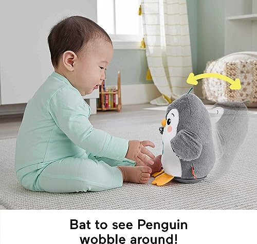 Fisher-Price Bebek Karın Zamanı Oyuncak Flap & Wobble Penguen, Müzikli ve Hareketli Pelüş, Duyusal Oyun İçin Yeni Doğanlar 0+ Ay - 4