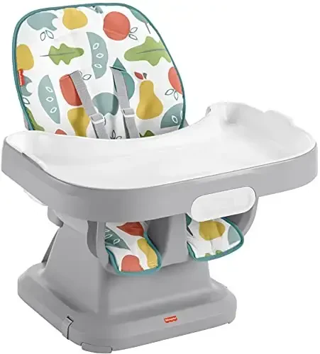 Fisher-Price Baby to Toddler High Chair SpaceSaver Simple Clean Portable Dining Seat & Booster with Washable Deep Tray & Liner, Pearfection - FISHER-PRICE