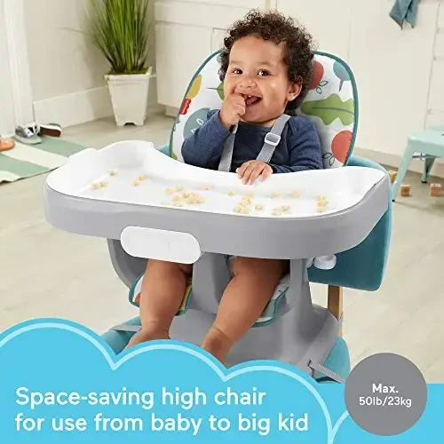 Fisher-Price Baby to Toddler High Chair SpaceSaver Simple Clean Portable Dining Seat & Booster with Washable Deep Tray & Liner, Pearfection - FISHER-PRICE (1)