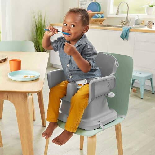 Fisher-Price SpaceSaver High Chair Navy Foliage, portable infant-to-toddler dining chair and booster seat with easy clean up features - 2