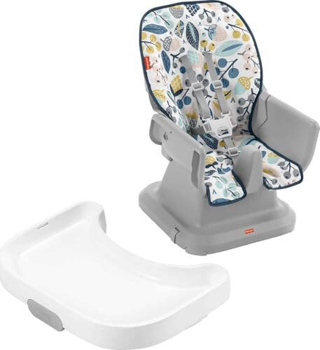 Fisher-Price SpaceSaver High Chair Navy Foliage, portable infant-to-toddler dining chair and booster seat with easy clean up features - 5
