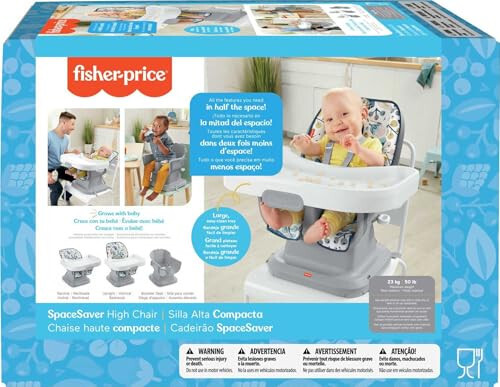 Fisher-Price Baby to Toddler High Chair SpaceSaver Simple Clean Portable Dining Seat & Booster with Washable Deep Tray & Liner, Pacific Pebble - 6