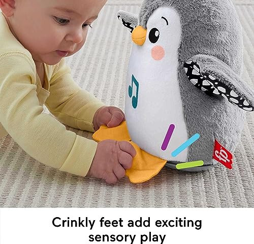 Fisher-Price Chaqaloq Qorin Vaqti O'yinchoq Flap & Wobble Penguin, Musiqa va Harakatli Plush, Sensor O'yin Uchun Yangi Tug'ilgan Chaqaloqlar 0+ Oy - 5