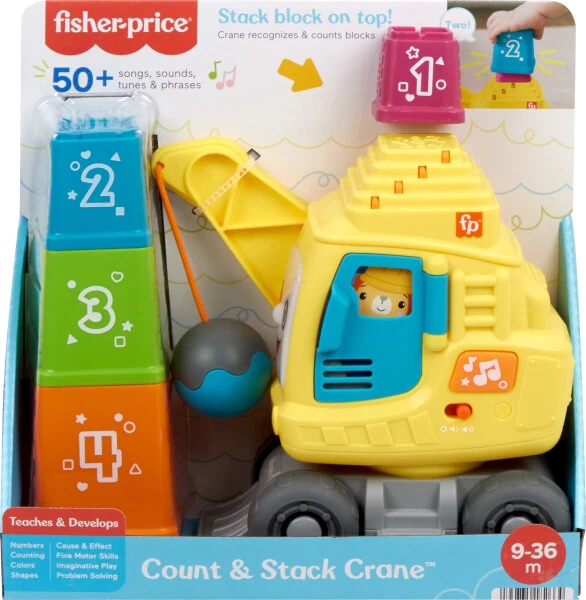 Fisher-Price Count & Stack Crane Learning Toy with Building Blocks, for Baby & Toddler Age 9M+ - 14