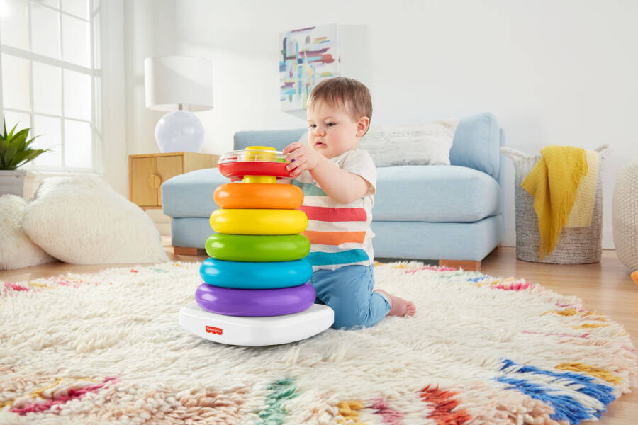 Fisher-Price Giant Rock-a-Stack chaqaloq va go'daklar uchun yig'ish o'yinchoq, 14+ dyuym balandlikda, 12 oy va undan katta bolalar uchun - 8