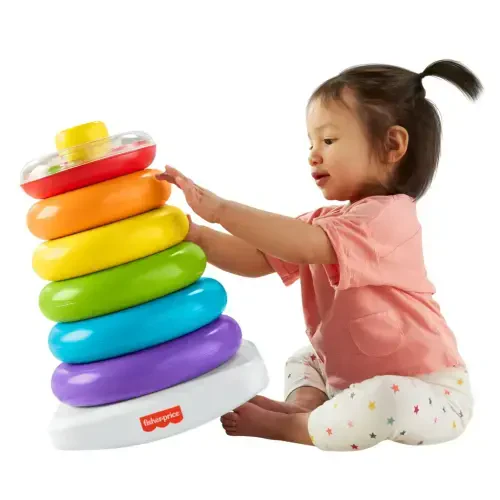 Fisher-Price Giant Rock-a-Stack chaqaloq va go'daklar uchun yig'ish o'yinchoq, 14+ dyuym balandlikda, 12 oy va undan katta bolalar uchun - 1