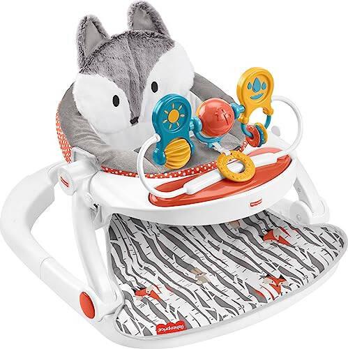 Fisher-Price Ko'chma Bolalik Stuli Premium Sit-Me-Up Polga O'rindig'i, Atıştırmalık Tepsisi va O'yin Chubuq, Peluş O'rindiq Yostiq, Peek-a-Boo Tulki - 31