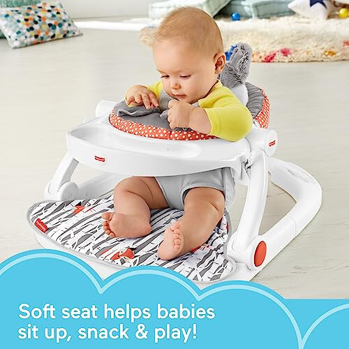 Fisher-Price Ko'chma Bolalik Stuli Premium Sit-Me-Up Polga O'rindig'i, Atıştırmalık Tepsisi va O'yin Chubuq, Peluş O'rindiq Yostiq, Peek-a-Boo Tulki - 20