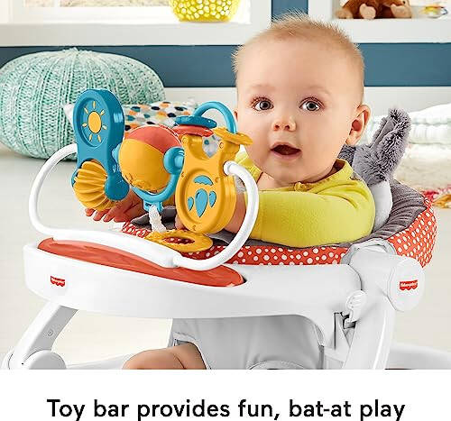 Fisher-Price Ko'chma Bolalik Stuli Premium Sit-Me-Up Polga O'rindig'i, Atıştırmalık Tepsisi va O'yin Chubuq, Peluş O'rindiq Yostiq, Peek-a-Boo Tulki - 15