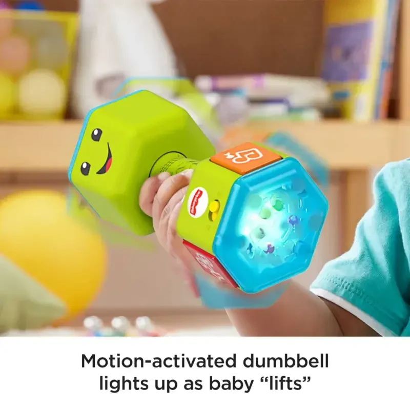 Fisher-Price Kulgi va O'rganish Sanash Reps Dumbbell Musiqali Chaqaloq Jiringlaydigan O'yinchoq Jinsi Noma'lum Chaqaloq va Kichkintoy uchun - 3