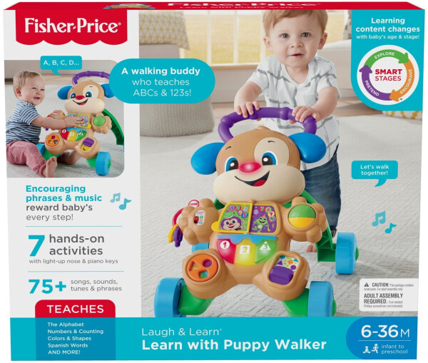 Fisher-Price Kulgu va O'rganish Aqlli Bosqichlar Kuchuk Yurish bilan O'rganish Chaqaloq va Go'dak O'yinchoq, Balandligi 18.19in - 12