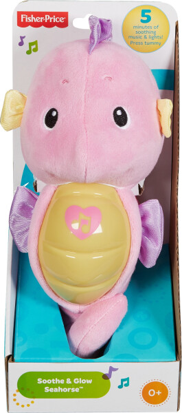 Fisher-Price Soothe & Glow Seahorse, Musical Plush Toy & Sound Machine for Baby with Lights, Pink - 12