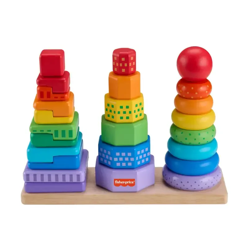 Fisher-Price Wooden Rainbow Stacking Shape Sorter, Fine Motor Toy for Toddlers, 26 Wood Pieces - 2