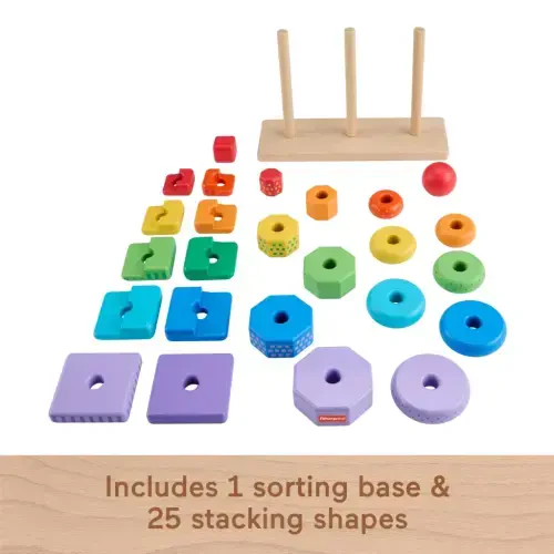 Fisher-Price Wooden Rainbow Stacking Shape Sorter, Fine Motor Toy for Toddlers, 26 Wood Pieces - 4