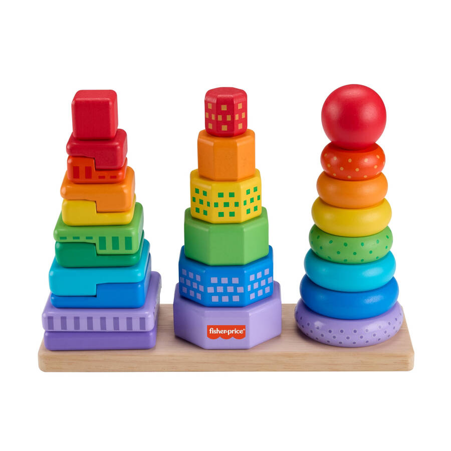 Fisher-Price Yog'och Kamalak Shaklini Yig'ish Sorteri, Kichkintoylar uchun Nozik Motor O'yinchoq, 26 Yog'och Bo'lak - 1