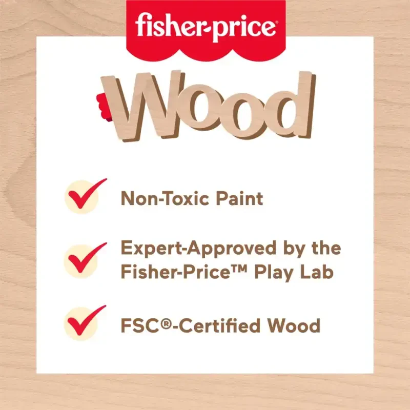 Fisher-Price Yog'och Kamalak Shaklini Yig'ish Sorteri, Kichkintoylar uchun Nozik Motor O'yinchoq, 26 Yog'och Bo'lak - FISHER-PRICE