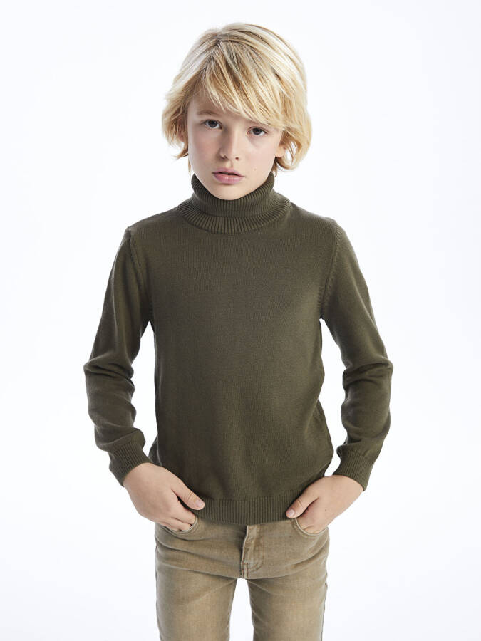 Fisherman Neck Basic Long Sleeve Boys Knit Sweater - 15