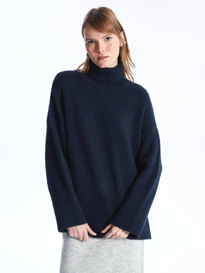 Fisherman Neck Soft Texture Comfortable Fit Knit Sweater - Navy Blue - 6